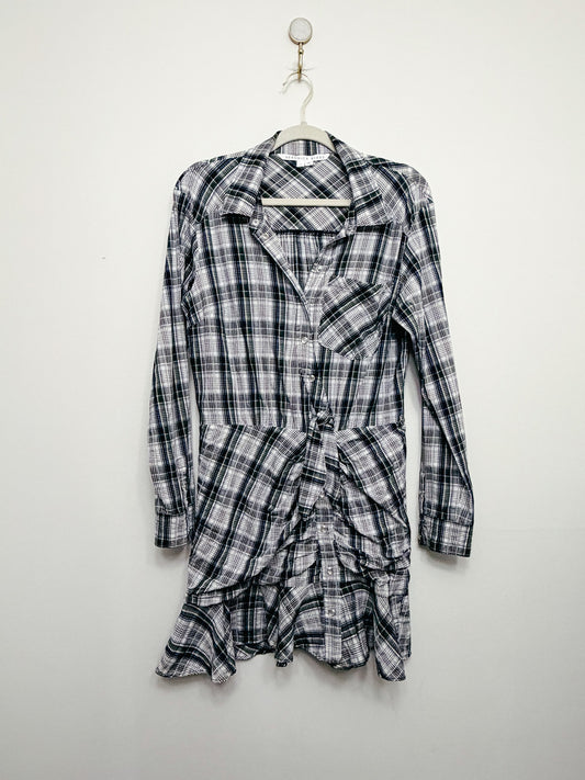 Veronica Beard Valle Plaid Ruched Shirt Dress, Size 8