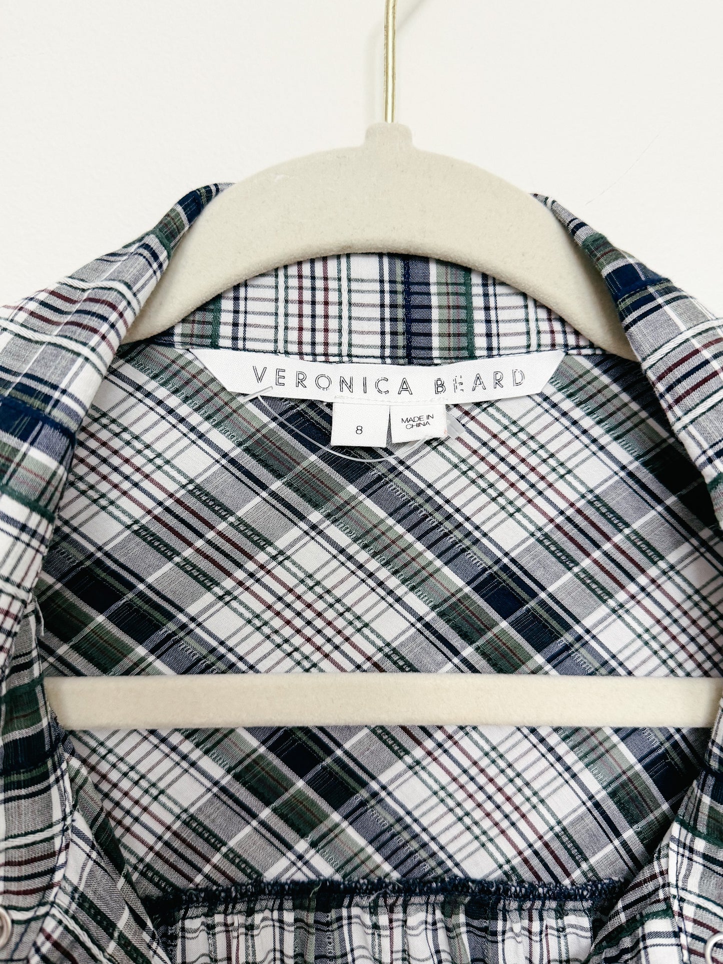 Veronica Beard Valle Plaid Ruched Shirt Dress, Size 8