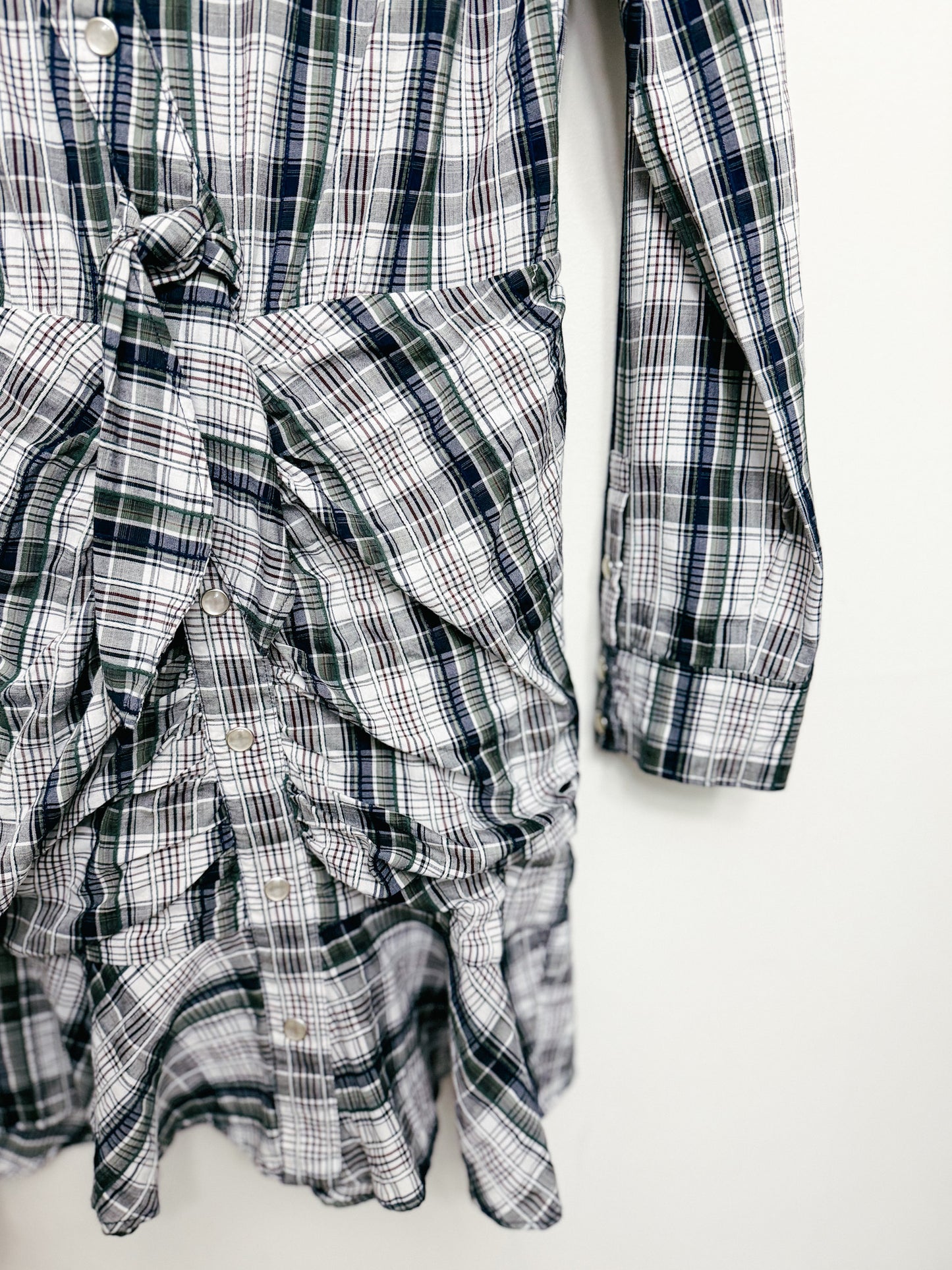Veronica Beard Valle Plaid Ruched Shirt Dress, Size 8
