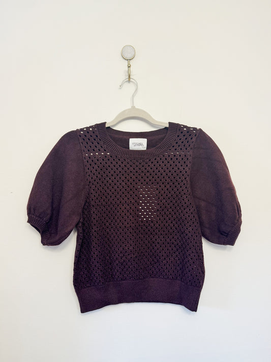 Stitches + Stripes Burgundy Puffed Sleeve Sweater