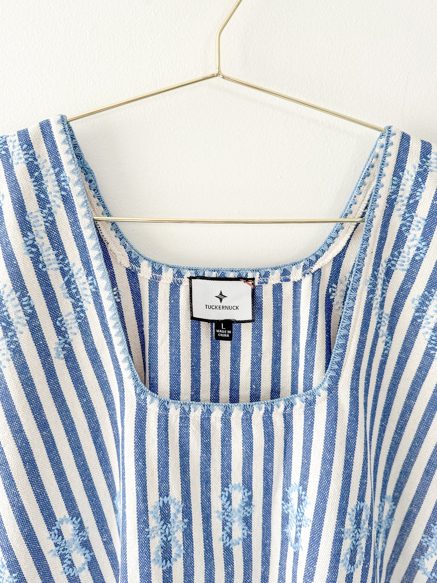 Tuckernuck Blue Stripe Mini Sullivan Embroidered Canvas Caftan