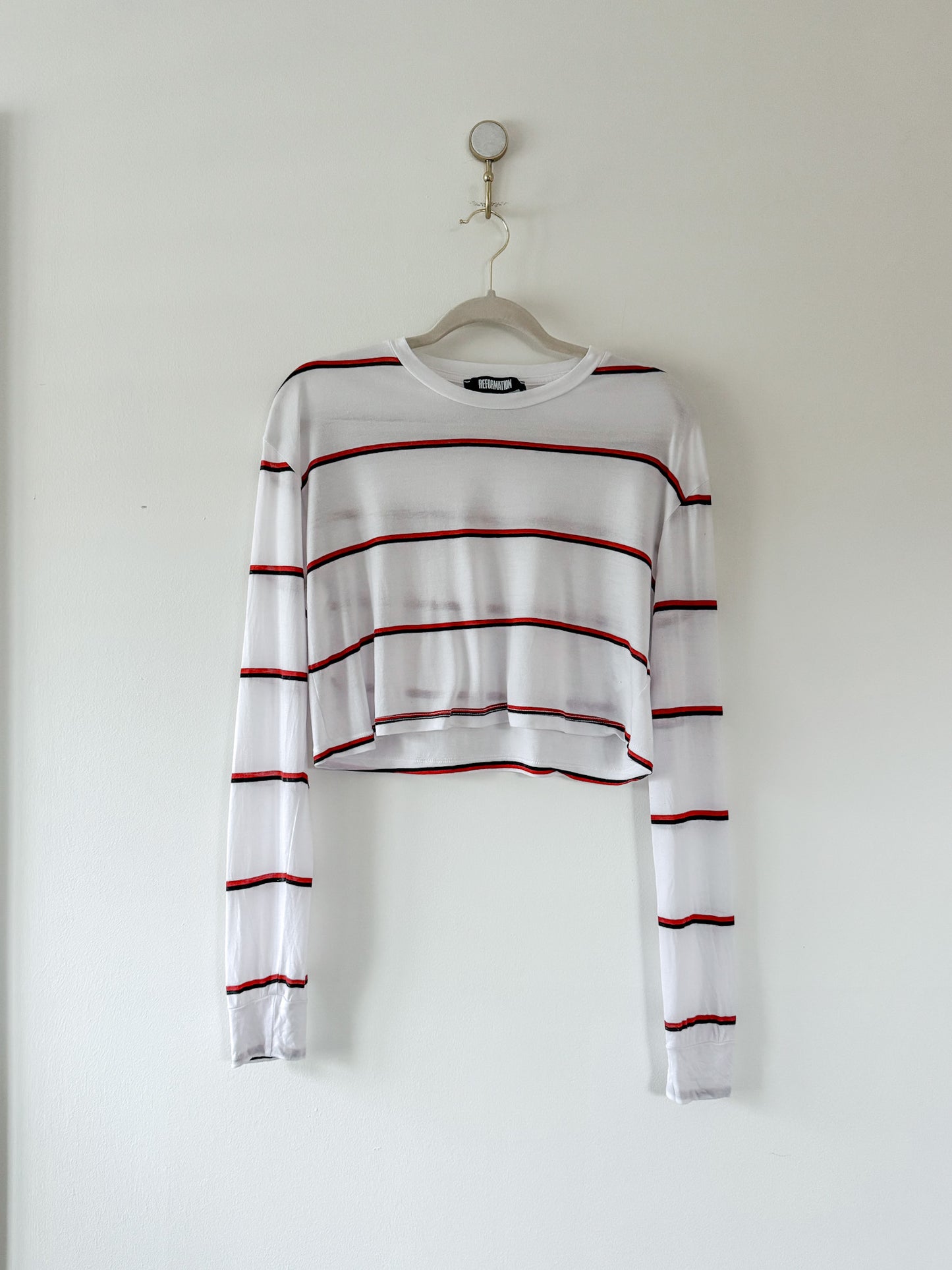 Reformation Chloe Striped Cropped Long Sleeve Tee