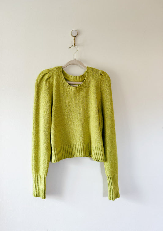 Maeve Crewneck Puff-Sleeve Sweater