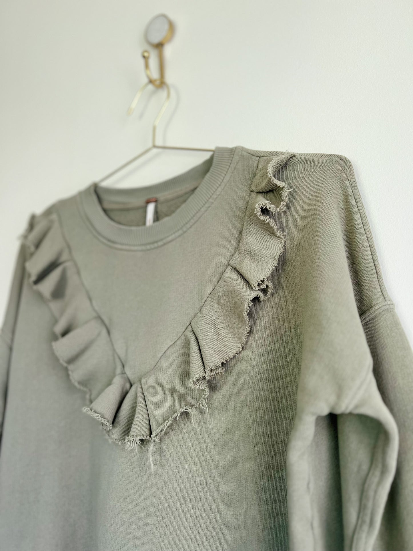 Free People Ooh La Ruffle Pullover in Olive