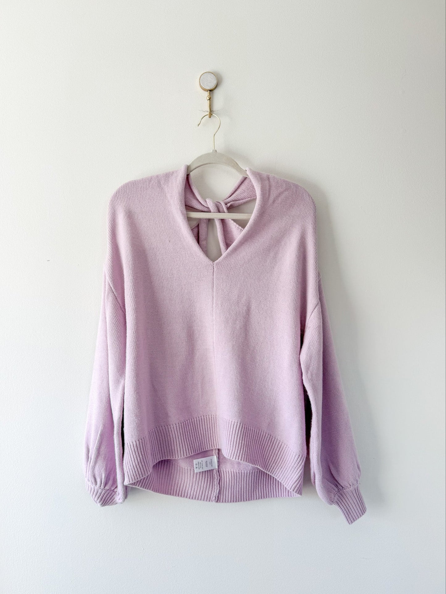 ASTR the Label Lilac Back Cutout Puff Sleeve Sweater