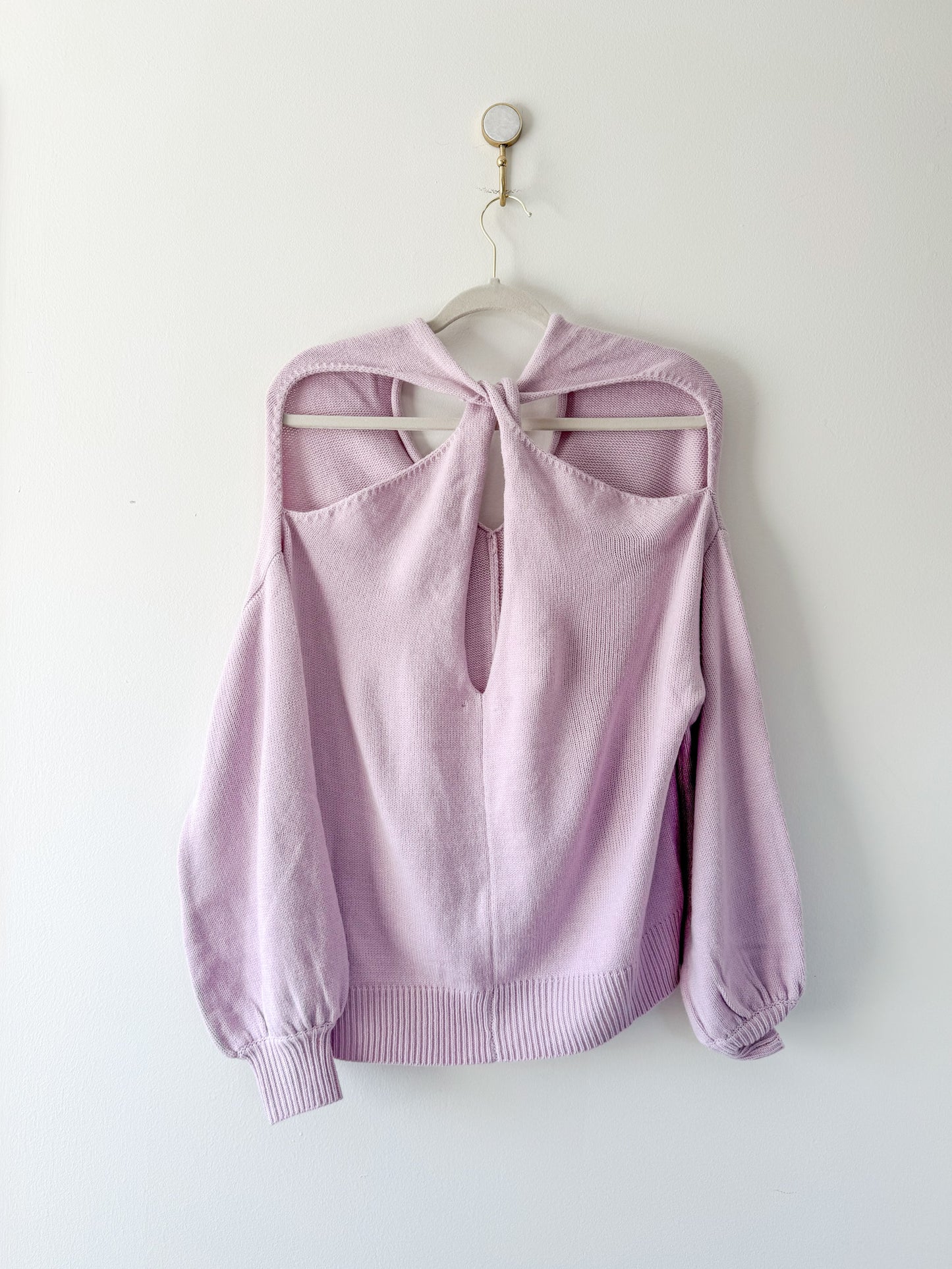 ASTR the Label Lilac Back Cutout Puff Sleeve Sweater