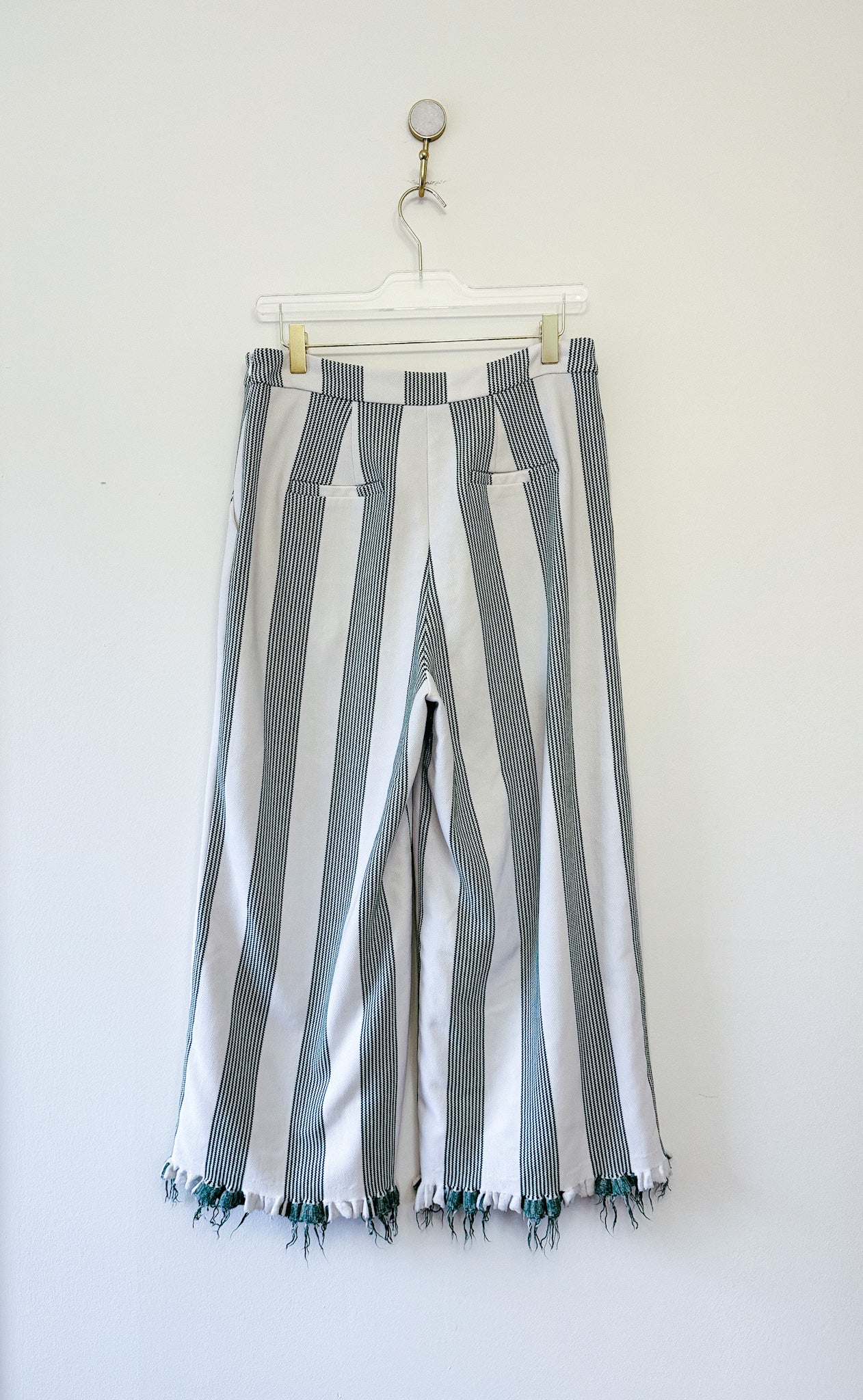 English Factory Stripe Fringe Hem Wide Leg Crop Pants - back of pants