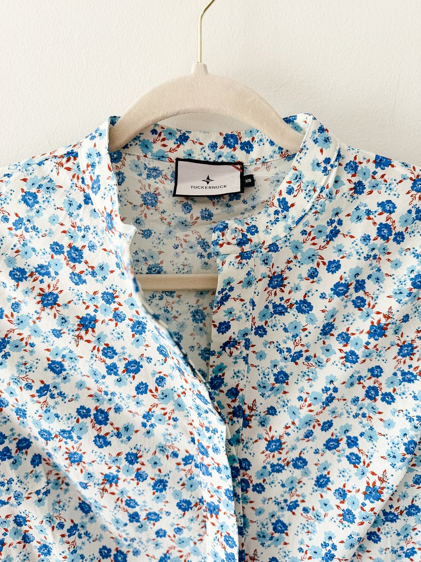 Tuckernuck Royal Shirt Dress in Bluebell Floral Ditsy Calico, Size Extra Small