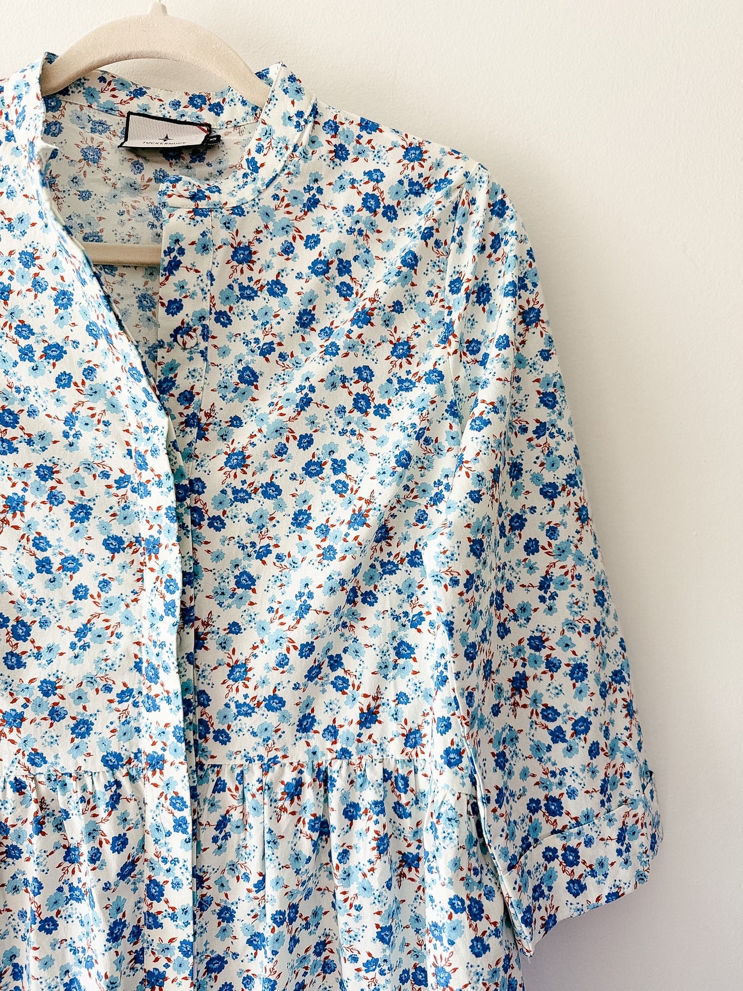 Tuckernuck Royal Shirt Dress in Bluebell Floral Ditsy Calico, Size Extra Small