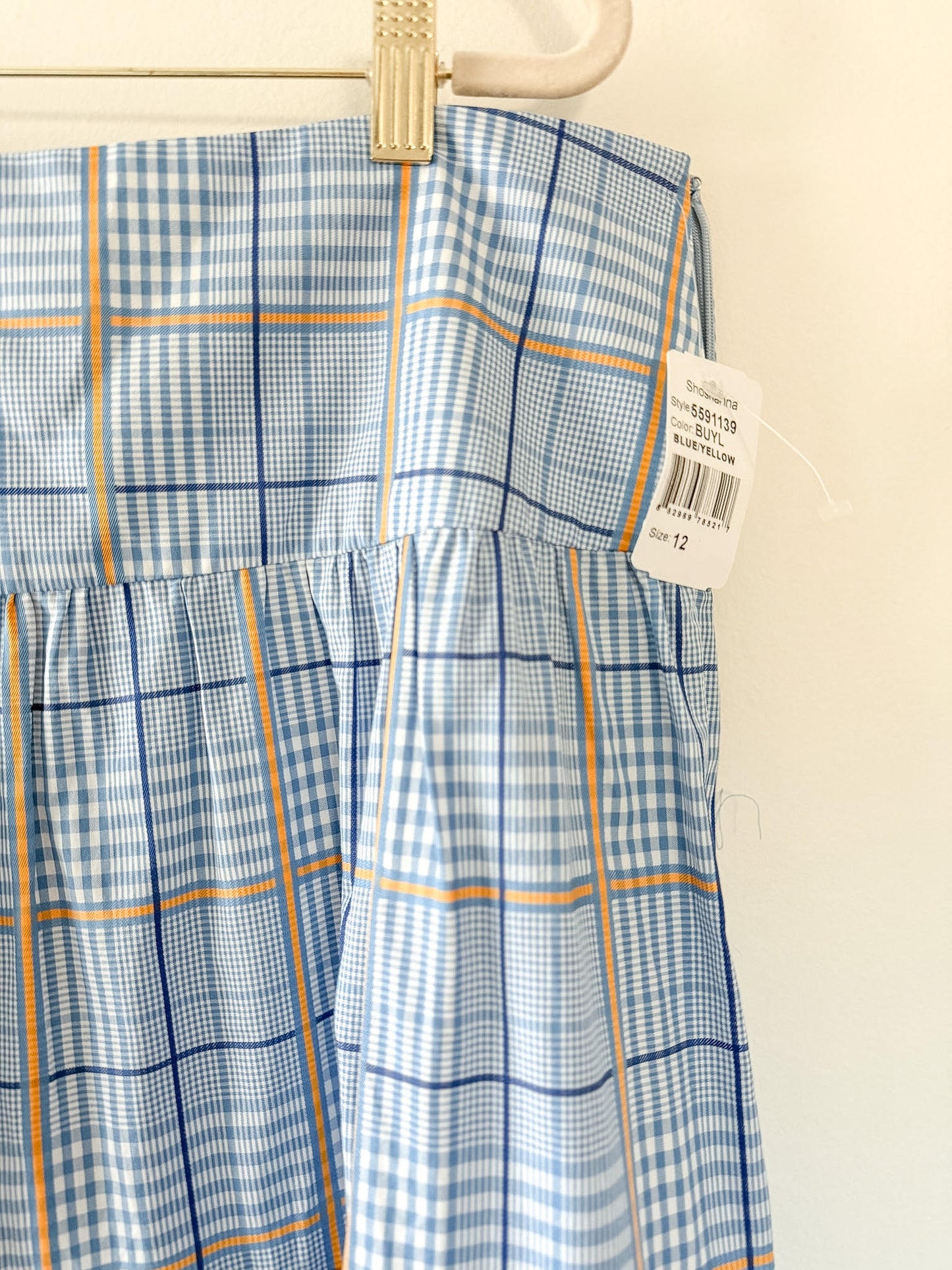 Shoshanna Light Blue Plaid Tiered Maxi Skirt, Size 12