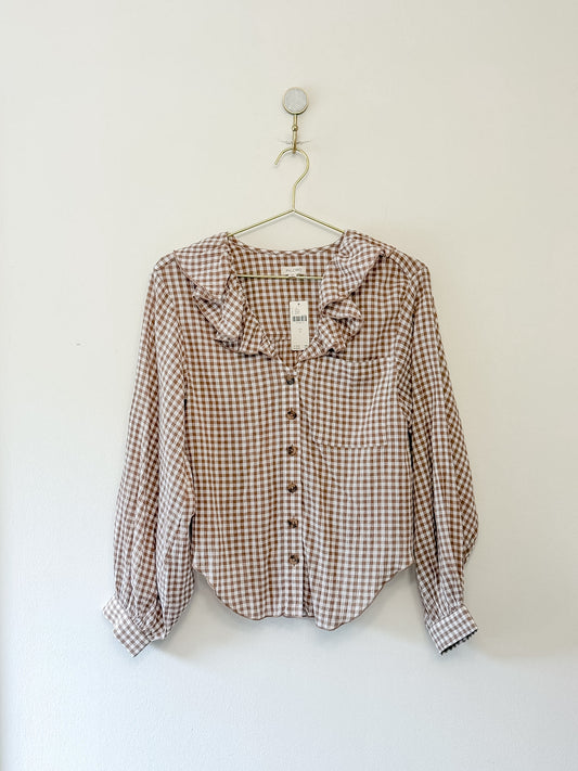 Pilcro Remy Ruffle Collar Button Down Shirt, Size Small