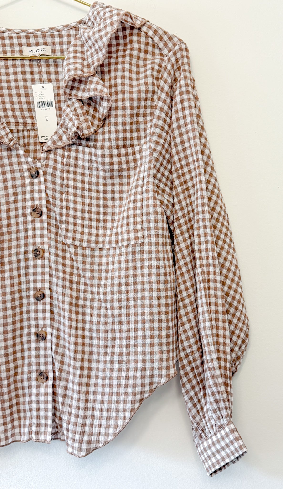 Pilcro Remy Ruffle Collar Button Down Shirt, Size Small