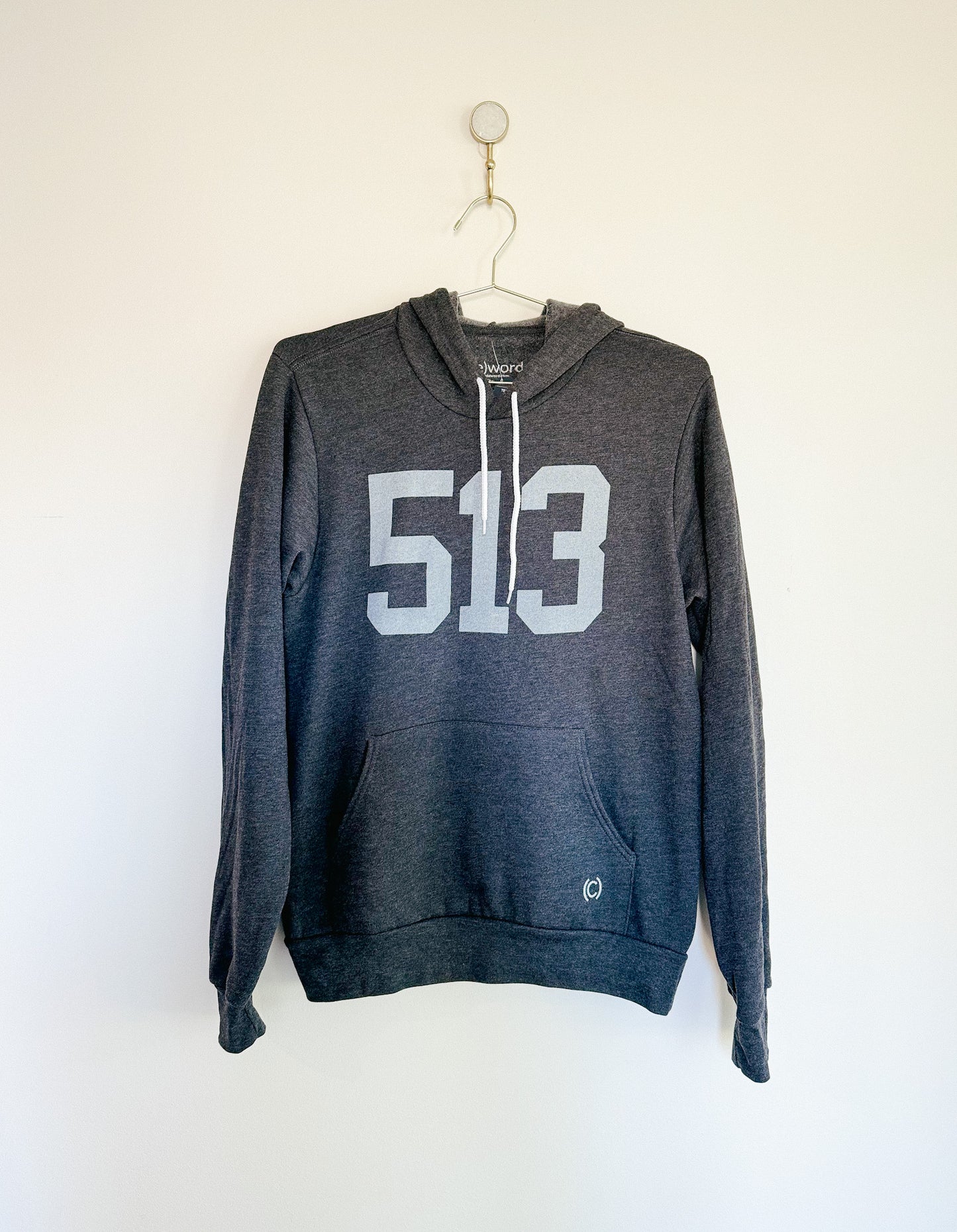 Cincinnati Ohio 513 Area Code Heathered Charcoal Crewneck Hooded Sweatshirt