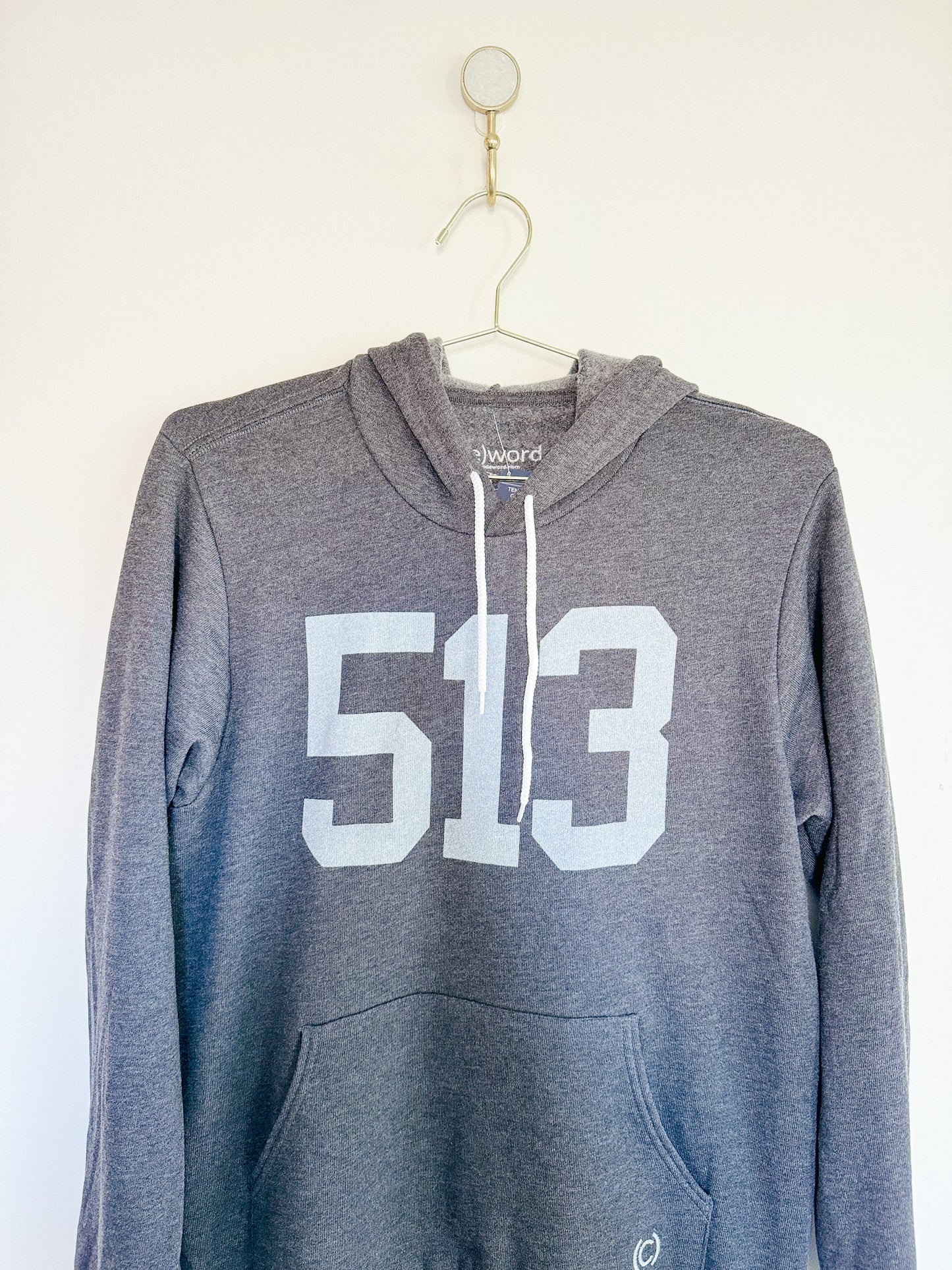 Cincinnati Ohio 513 Area Code Heathered Charcoal Crewneck Hooded Sweatshirt