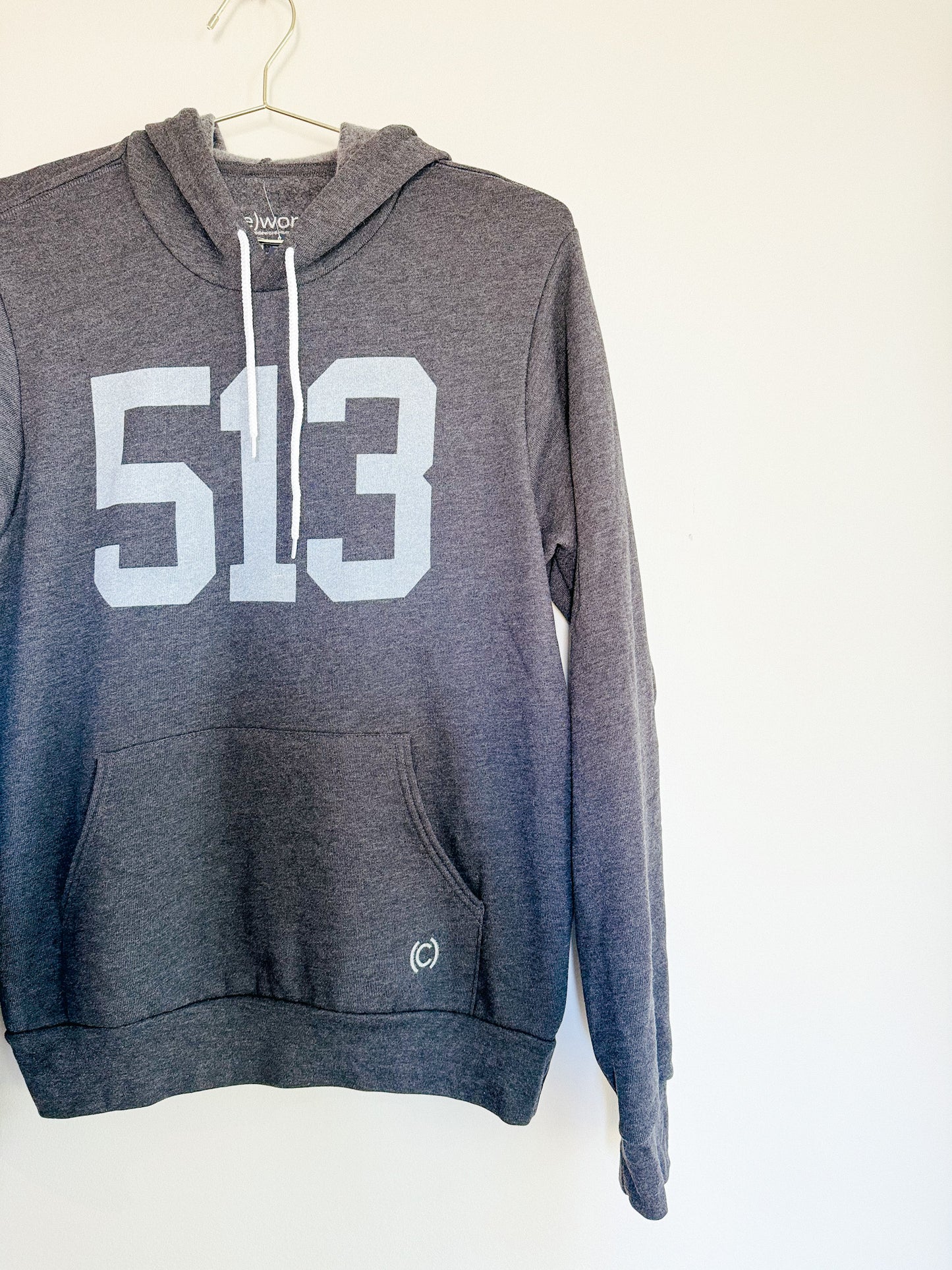 Cincinnati Ohio 513 Area Code Heathered Charcoal Crewneck Hooded Sweatshirt