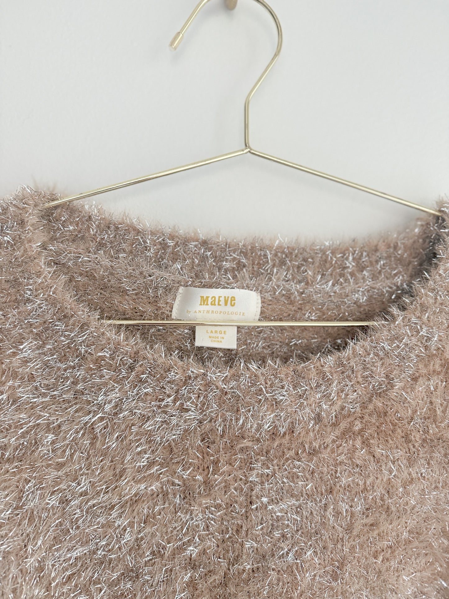 Maeve by Anthropologie Tinsel Eyelash Sweater in Sand/Sable