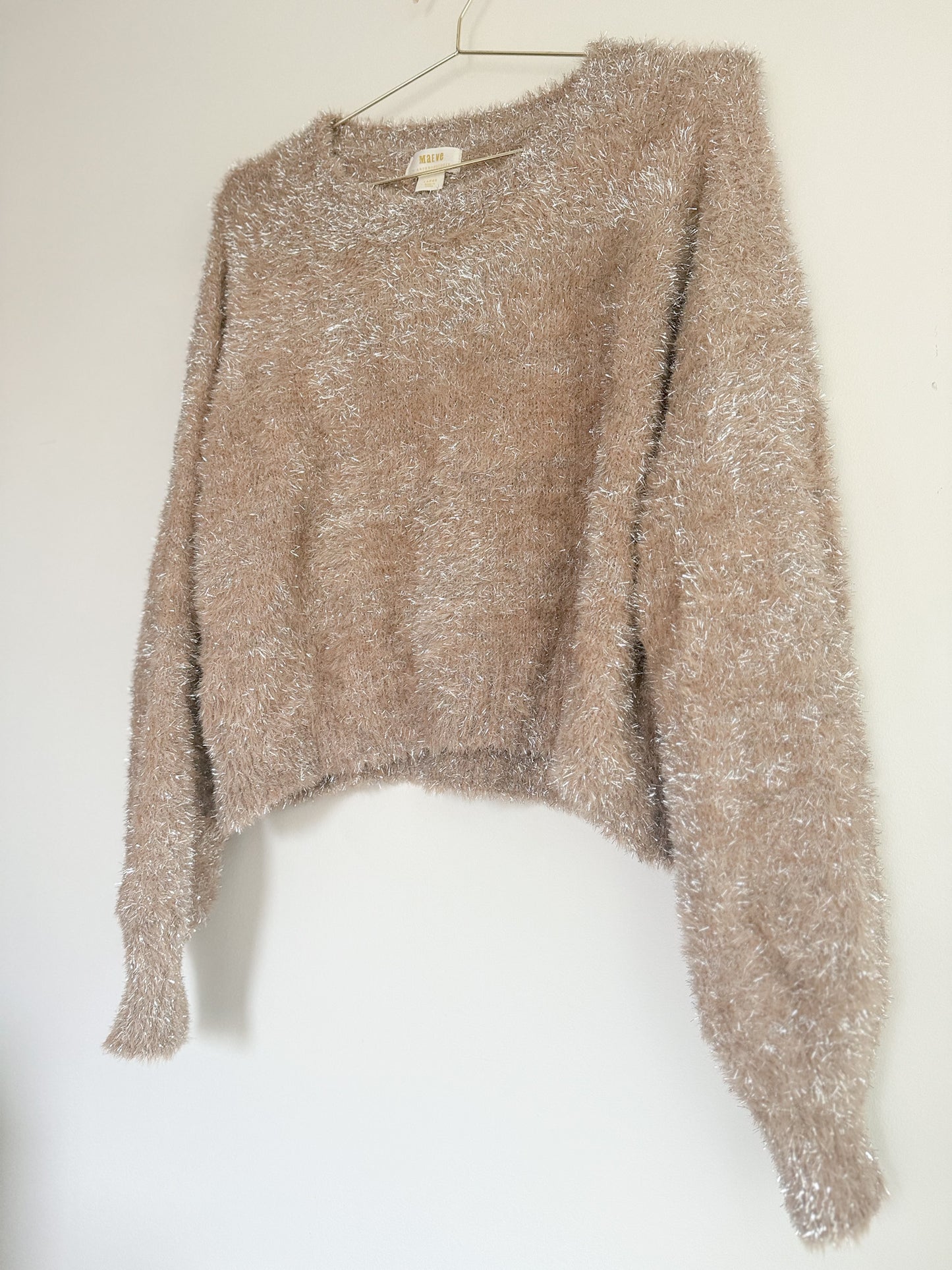 Maeve by Anthropologie Tinsel Eyelash Sweater in Sand/Sable