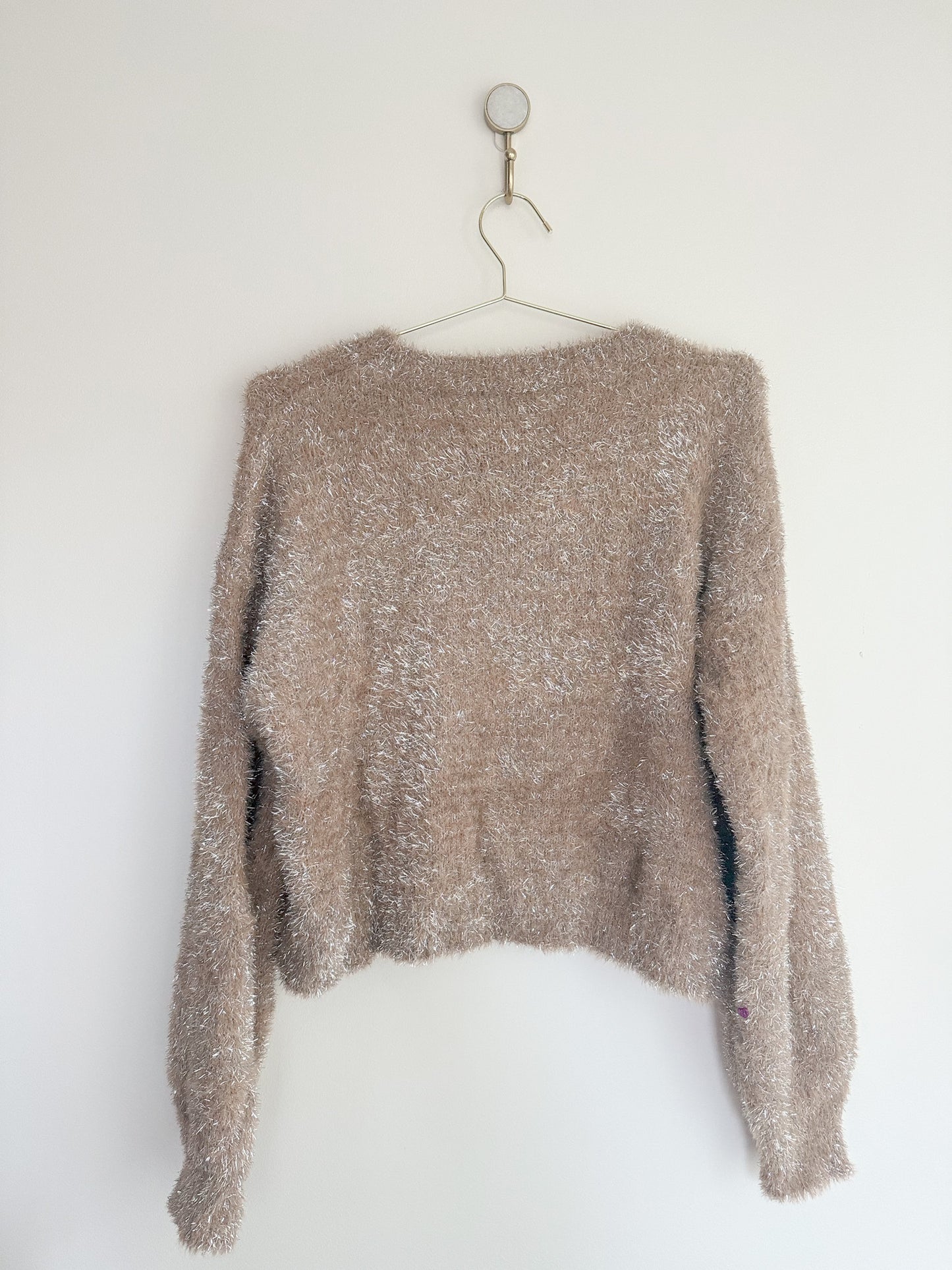 Maeve by Anthropologie Tinsel Eyelash Sweater in Sand/Sable