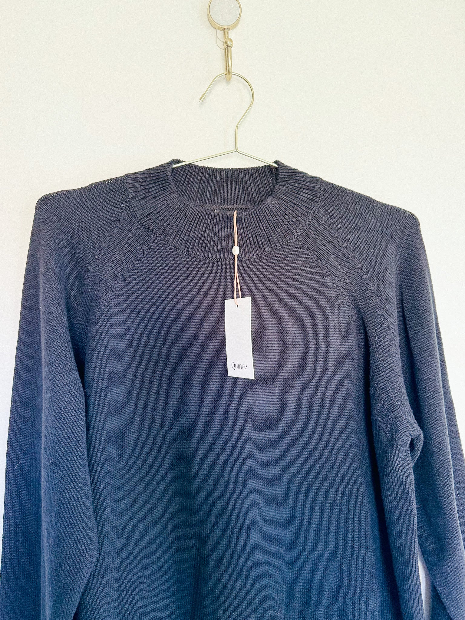 Quince 100% Organic Cotton Mockneck Sweater Collar and upper front of sweater