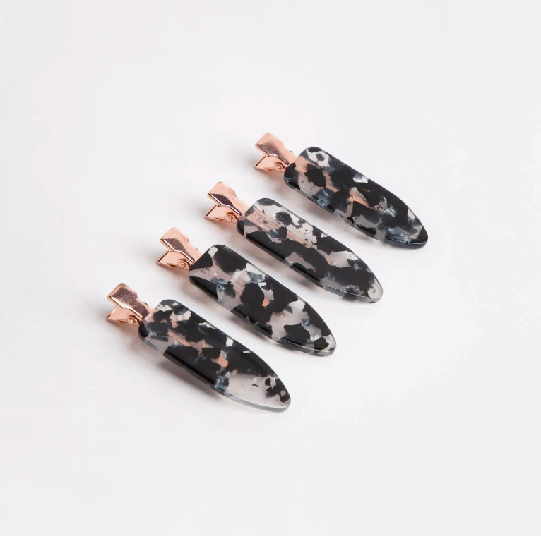 KITSCH Eco-Friendly Creaseless Clips 4pc Set - Black Terrazzo