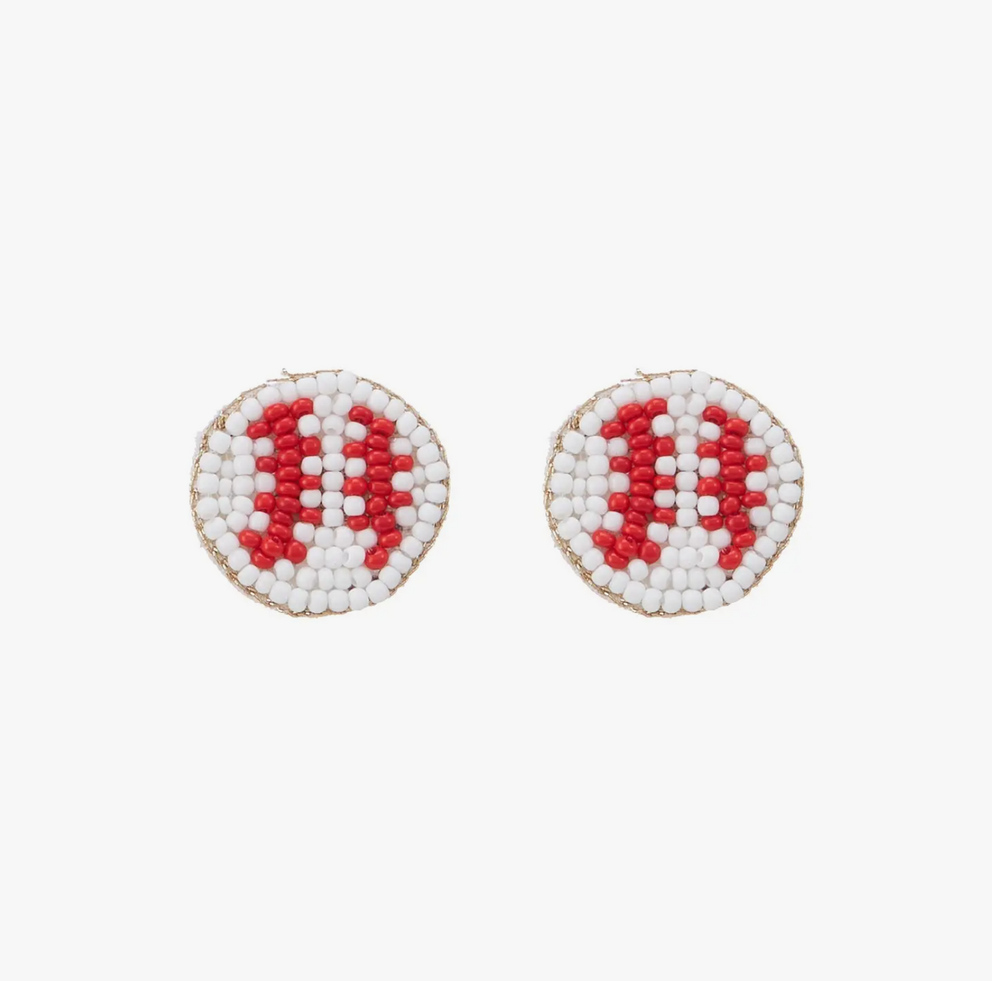 Mini Baseball Seed Bead Stud Earrings