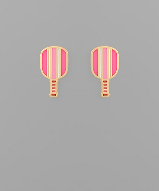 Striped Pattern Pickleball Paddle Earrings