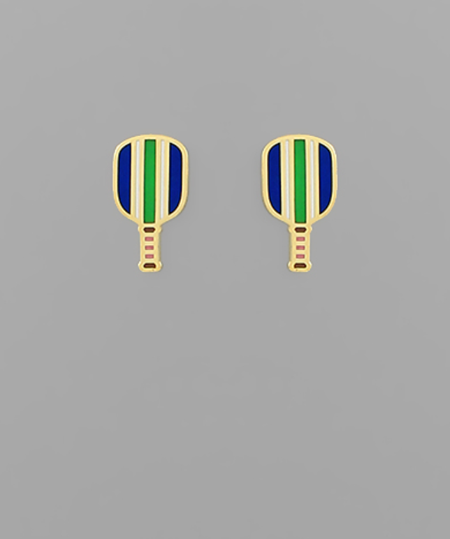 Striped Pattern Pickleball Paddle Earrings