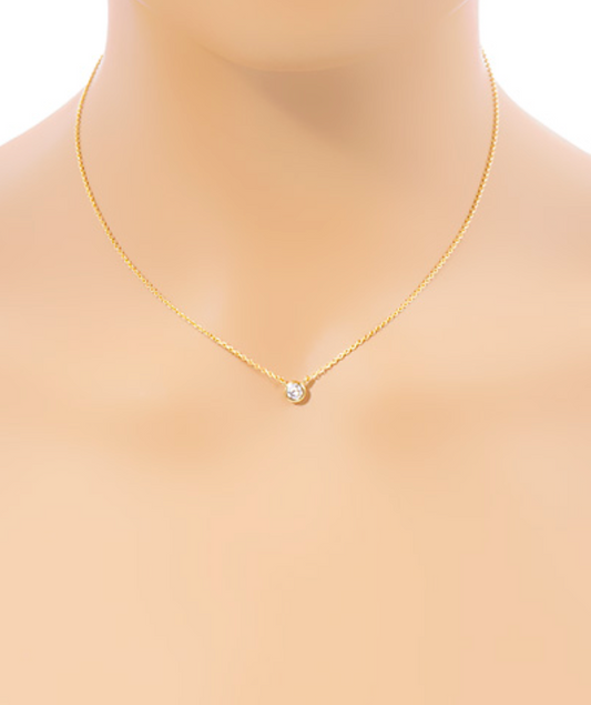 Cubic Zirconia Round Pendant Brass Necklace