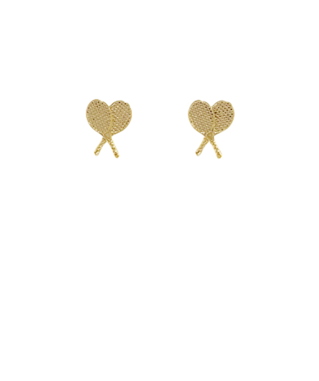 gold crossed tennis racquet stud earrings