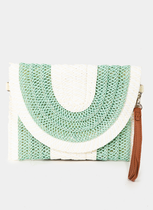 Striped Straw Stitch Clutch Bag