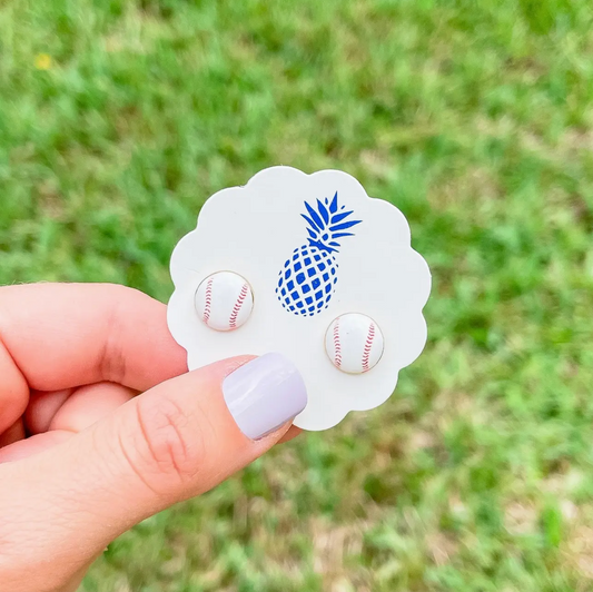 White Baseball Enamel Stud Earrings