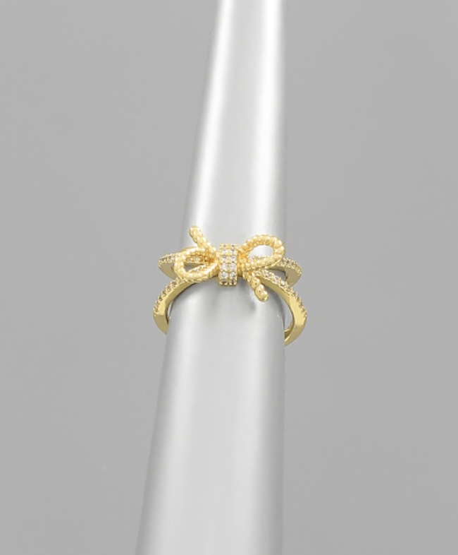 Double Layered Gold Pave Bow Ring