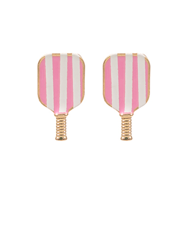 Striped Pattern Pickleball Paddle Earrings