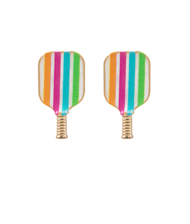 Striped Pattern Pickleball Paddle Earrings