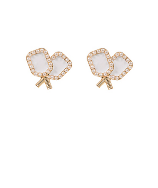 Pickleball Two Paddle & Pearl Enamel Earrings