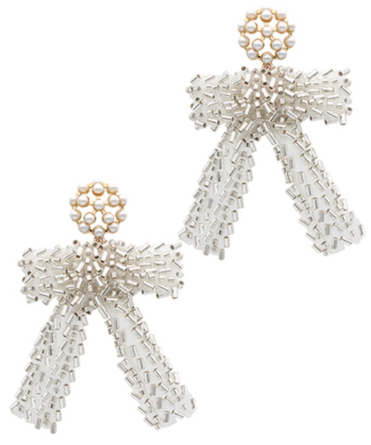 Beaded Ribbon & Pearl Cluster Earrings