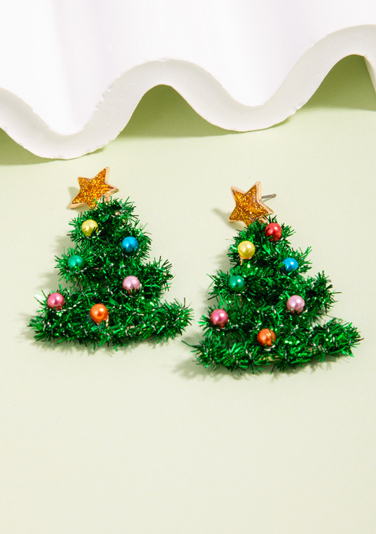 Christmas Tree Tinsel Drop Earrings