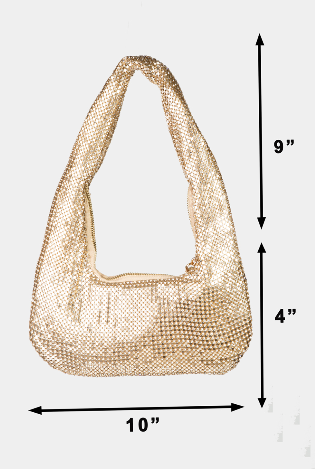 Metallic Sequin Mesh Hand Bag in Gold