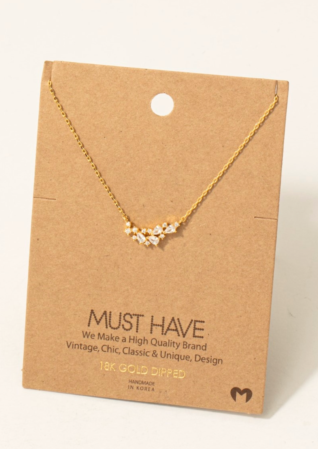 Gold Dipped Cluster Cubic Zirconia Bar Pendant Necklace