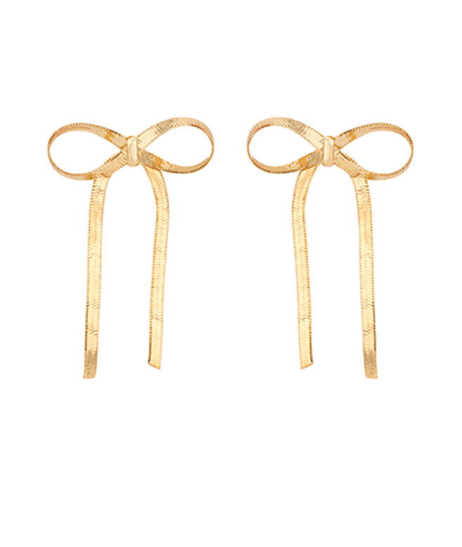 Herringbone Chain Bow Earrings in Gold