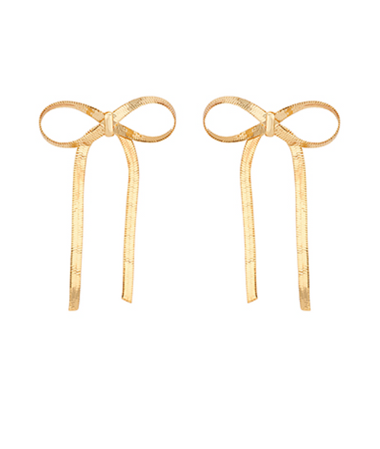 Herringbone Chain Bow Earrings in Gold