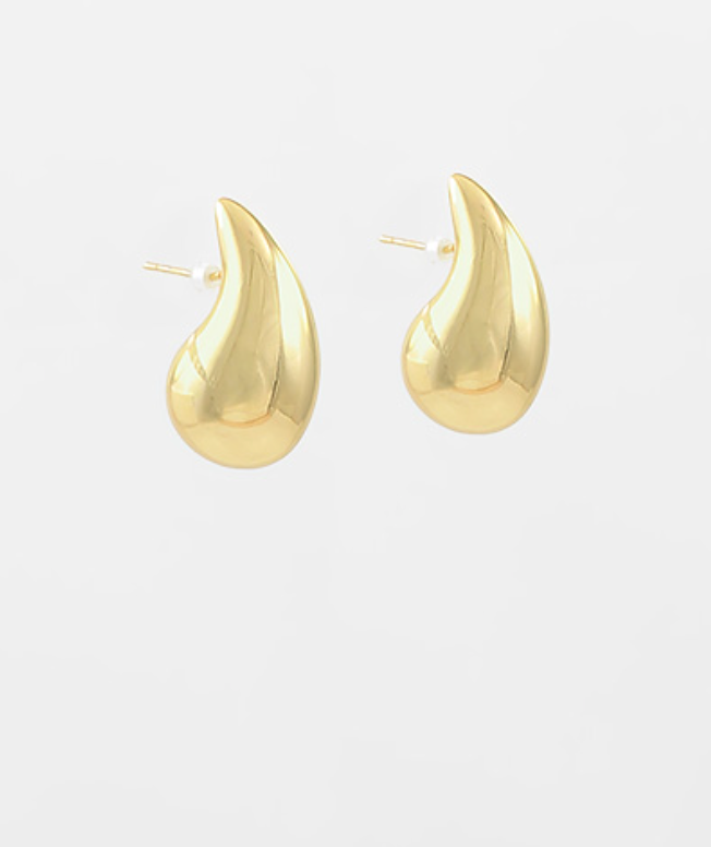 Gold Puffy Teardrop Metal Earrings