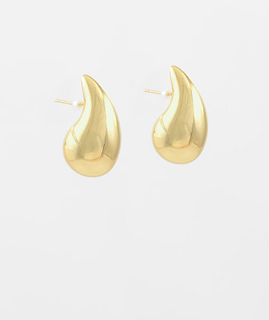 Gold Puffy Teardrop Metal Earrings