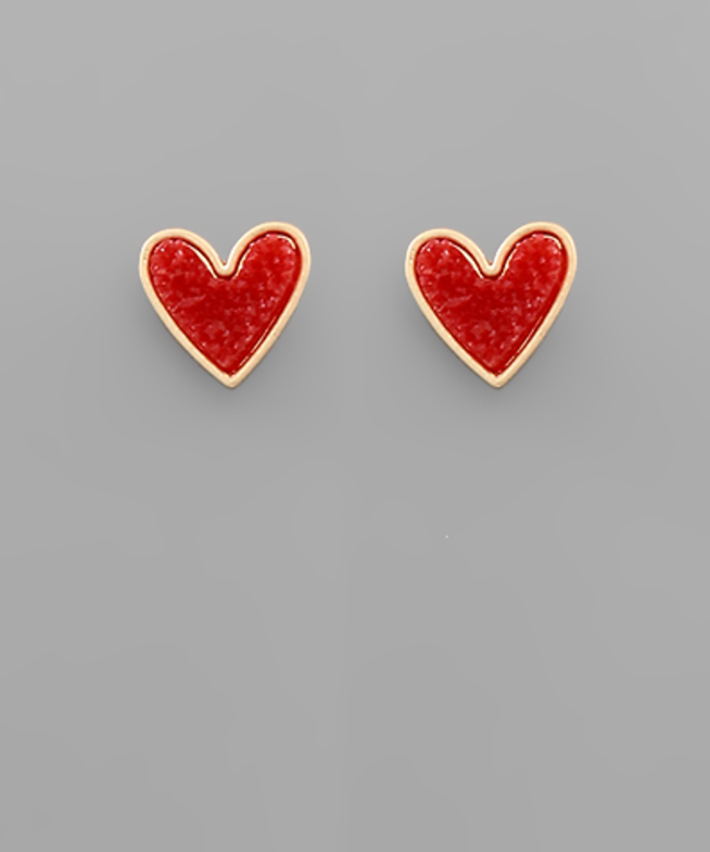 Druzy Heart Stud Earrings