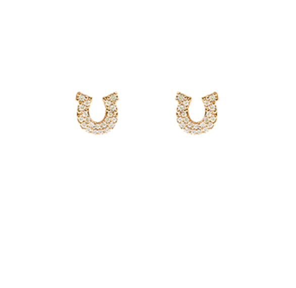 Brass and Cubic Zirconia Horseshoe Stud Earrings