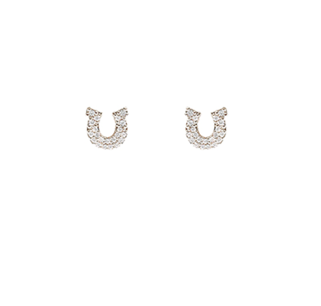 Brass and Cubic Zirconia Horseshoe Stud Earrings