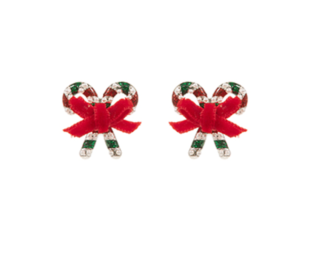 Christmas Candy Cane Shaped Stud Earrings