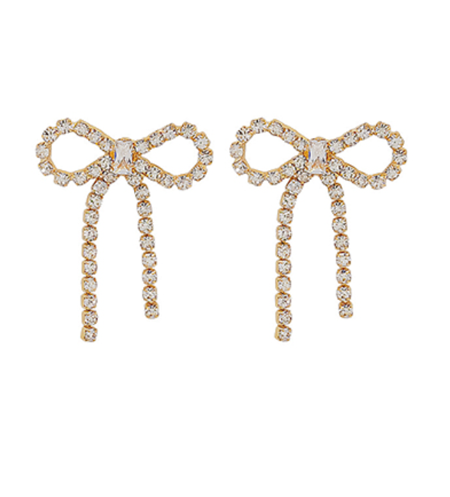 Pavé Crystal Bow Earrings in Gold