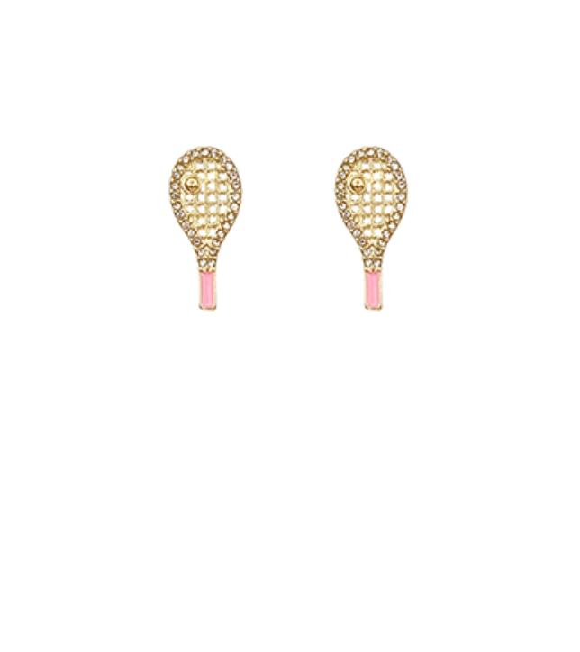 Pink Tennis Racquet Stud Earrings