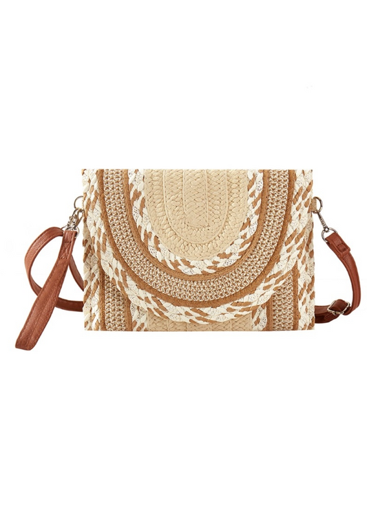 Multi Straw Pattern Envelope Crossbody Bag in beige